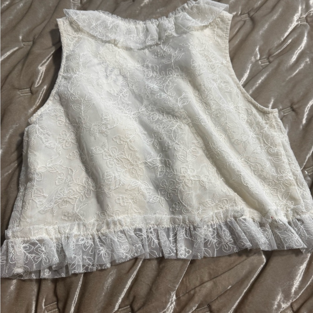 Zara Ivory Lace Ruffle Top - Picture 4 of 4